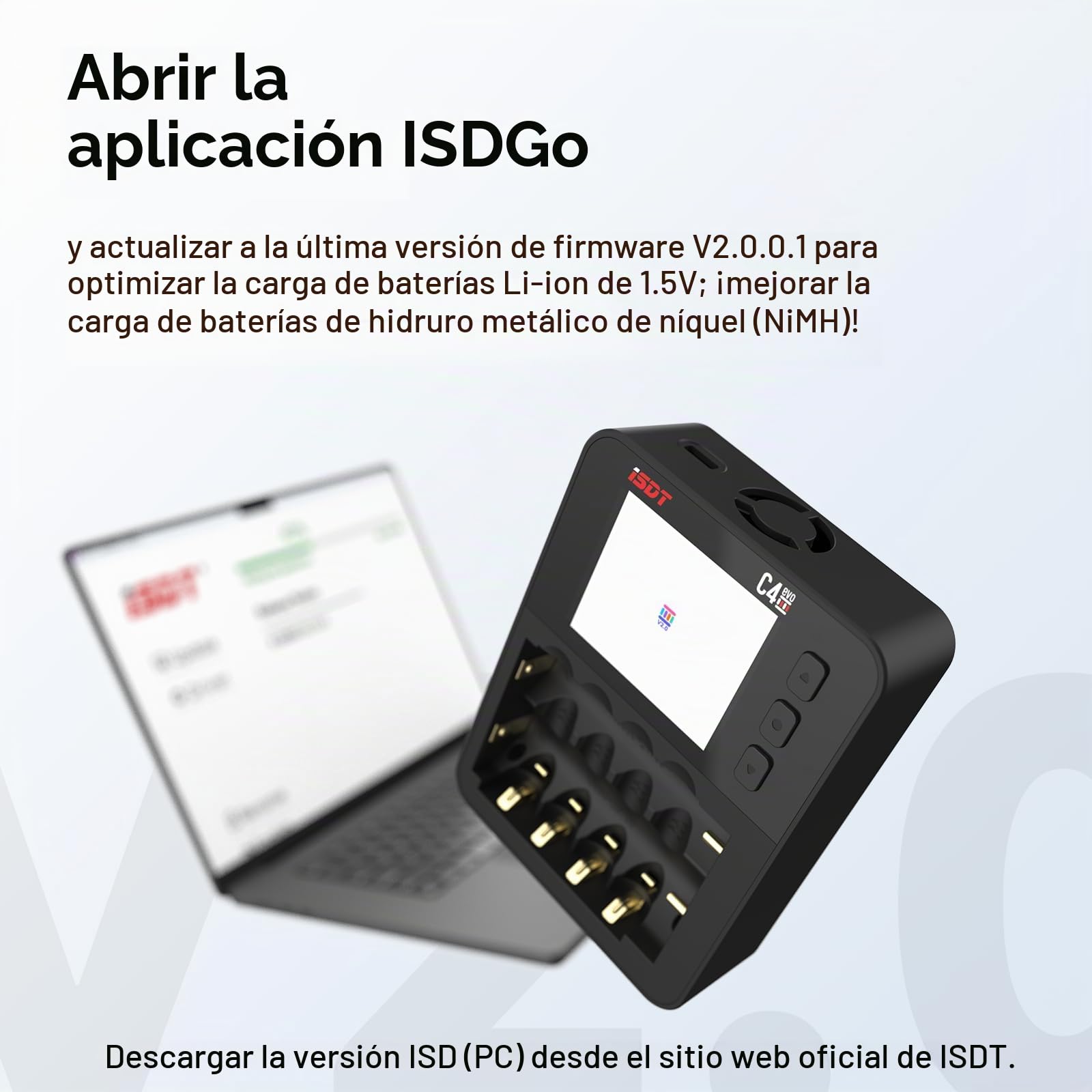 ISDT C4 EVO - Cargador de Pilas AA/AAA NiMH NI-CD Li-Ion, LiHv y LiFePO4 18650 18700 26650, para Pilas Recargables, para Carga y Descarga, Carga rápida + Tipo C, QC 3.0