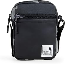 COUNSELOR Crossbody Sling Bag, Mobile Phone Sling with Camo Design, Vegan Leather & Polyester, Adjustable Strap, Unisex Sling Bag, Secure Zipper Pockets Lino (Black)