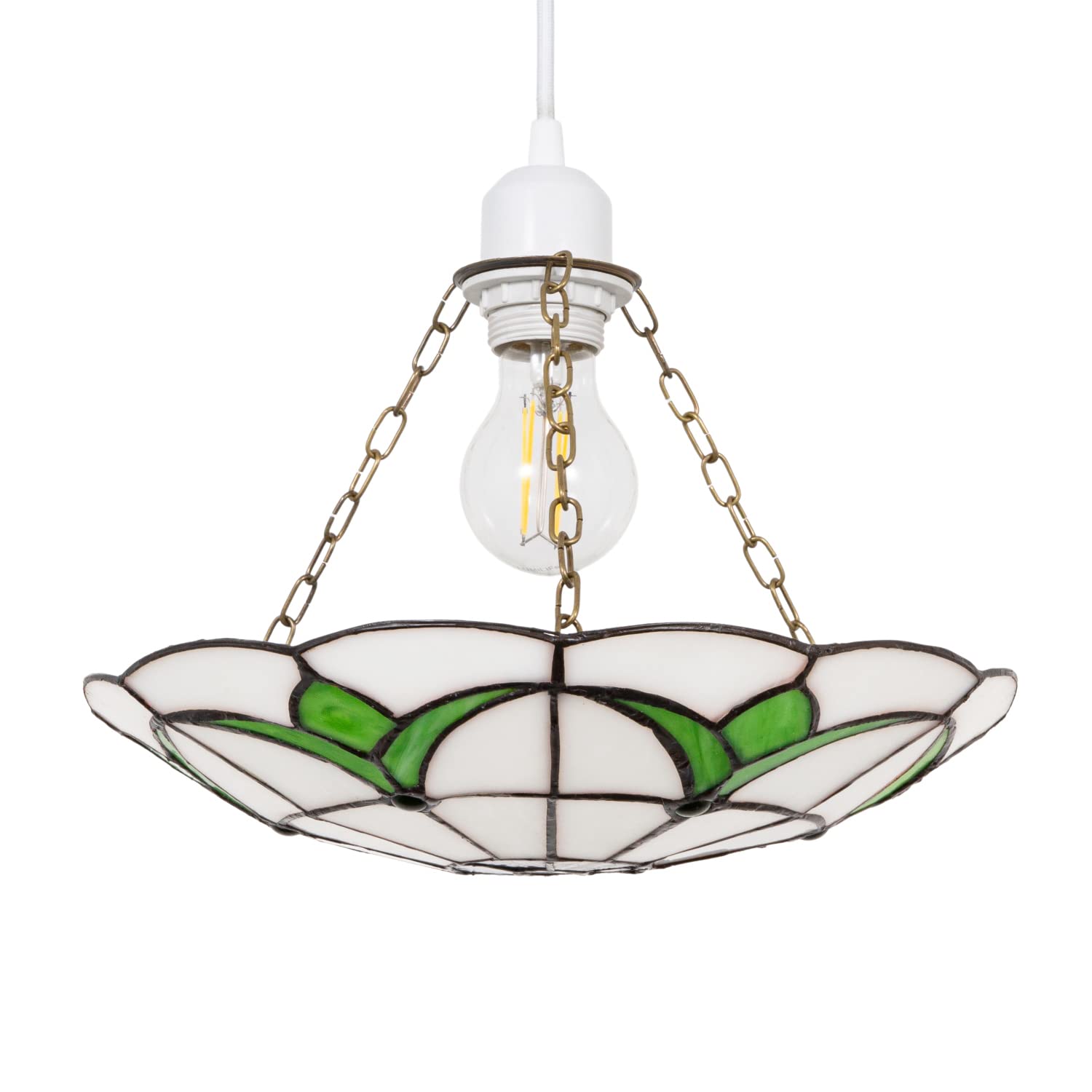 B&Q -  Traditional Stained Glass Tiffany Pendant Light Shade With Emerald Green Leaves