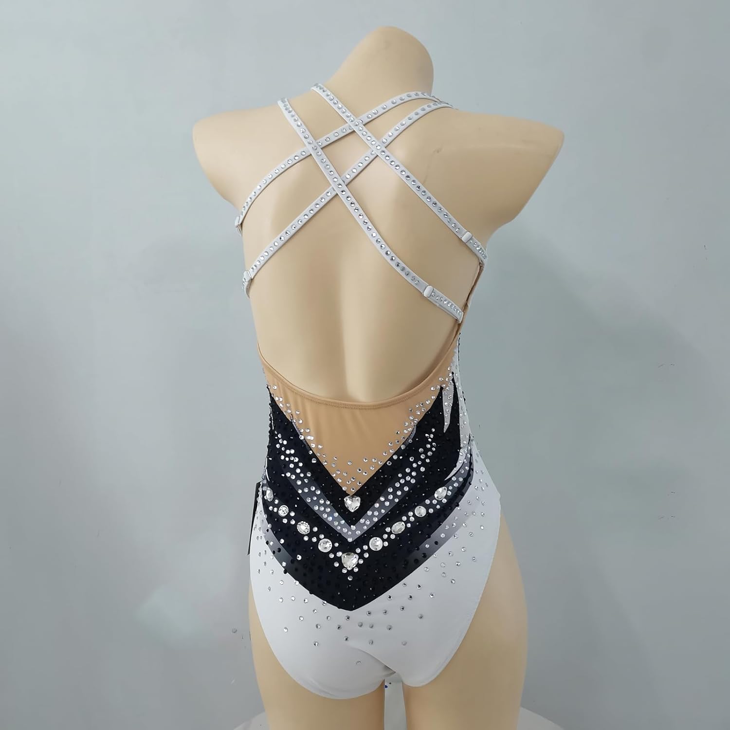 Girls' Black and White Synchronized Swimsuit Shiny Professional Customized Competition Costume