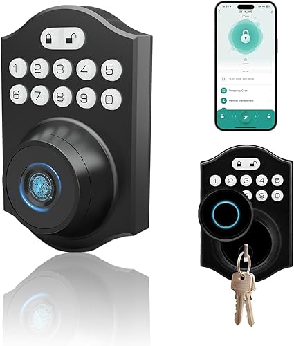 Cerradura inteligente de puerta de entrada sin llave, cerradura de puerta de entrada sin llave con teclado, control de aplicación, bloqueo Mate negro