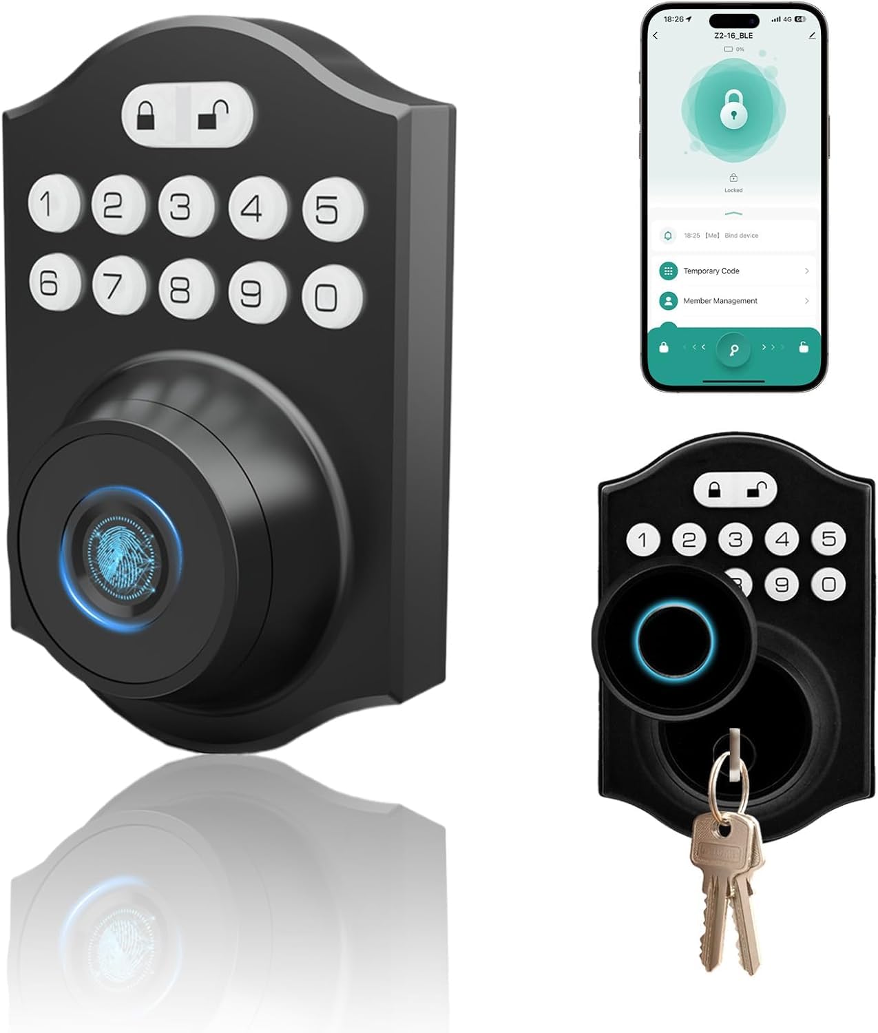 Photo 1 of Fingerprint Smart Lock, Keypad & Tuya App Control, Easy DIY, Black