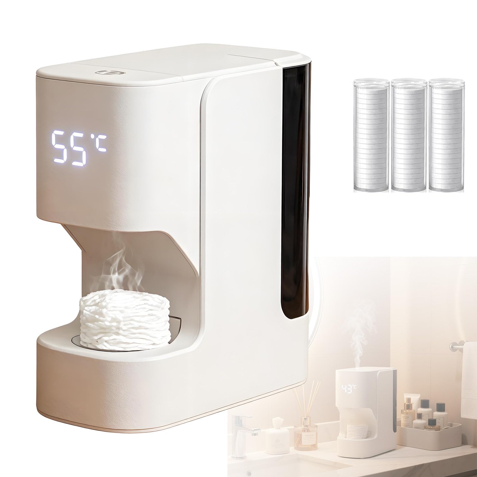 DzkZen Hot Face Towel Heater Machine, Disposable Towel Heater, Towel Warmer For Facials, 55°C Constant Temperature, 5-Second Warmth, Smart Voice Alerts with60towels