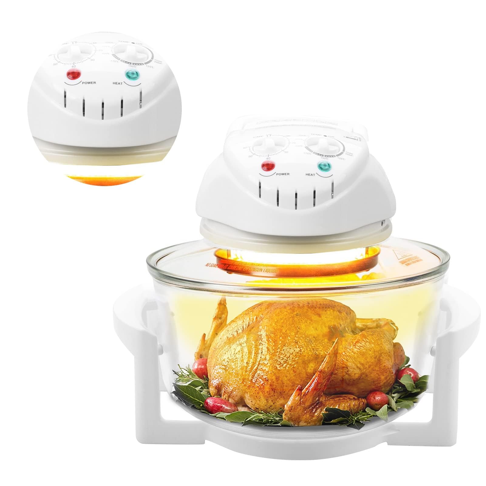 Trintion Halogenofen Heißluftofen Klein 17 Liter Halogenoven Heißluftgrill Konvektionsofen mit Erweiterungsring Heissluftofen 1400 Watt Halogen Backofen für Gemüse Fleisch