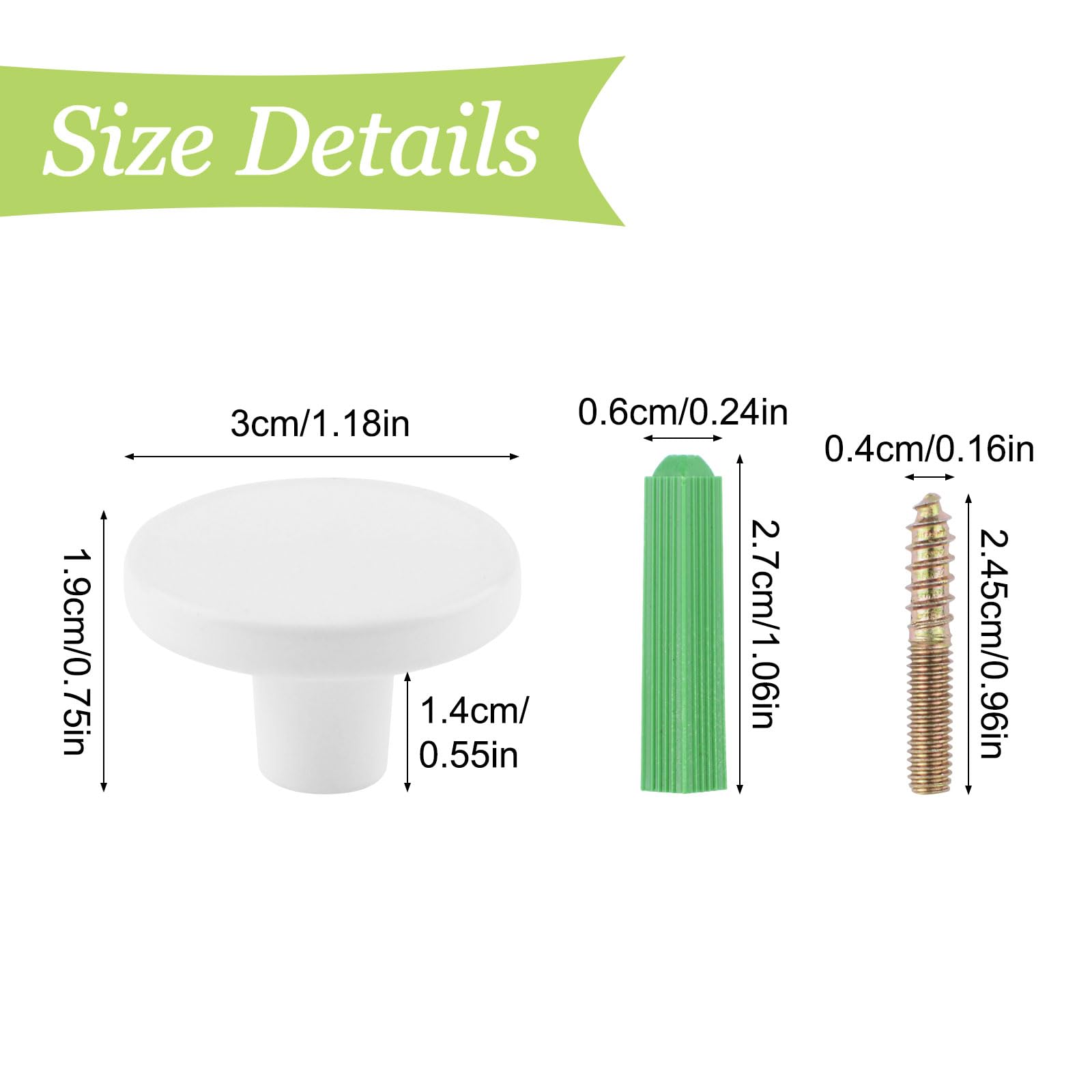 Appendiabiti rotondi per montaggio a parete, 6 pezzi, in acciaio inossidabile, ganci da parete resistenti, per ingresso, bagno, cucina (bianco, 3 x 1,9 cm)
