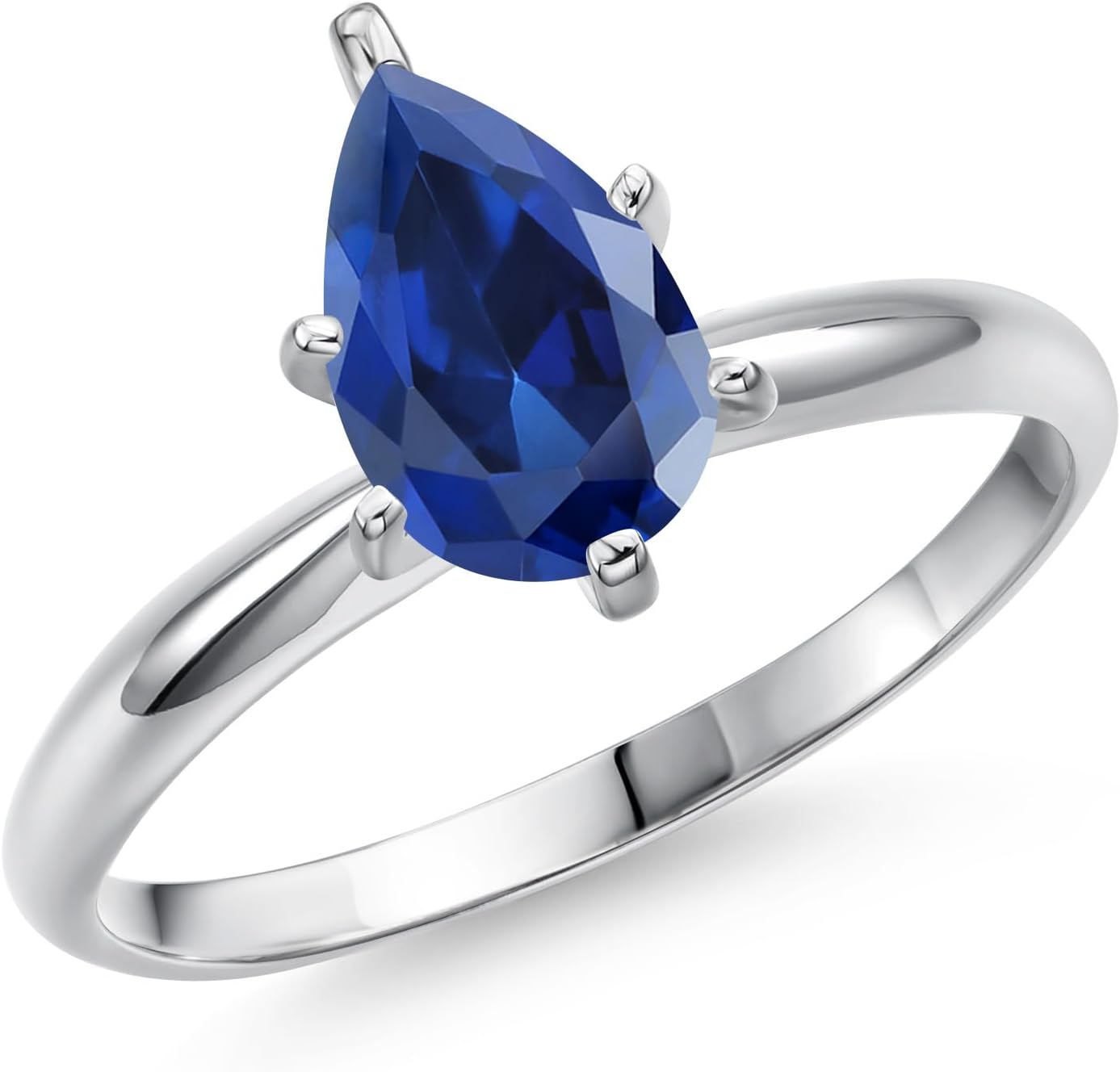 Gem Stone King 14K White Gold Pear Shape 9X6MM Gemstone Birthstone Solitaire Engagement Ring | Wedding Anniversary Promise Gold Ring For Women | Available In Size 5, 6, 7, 8, 9