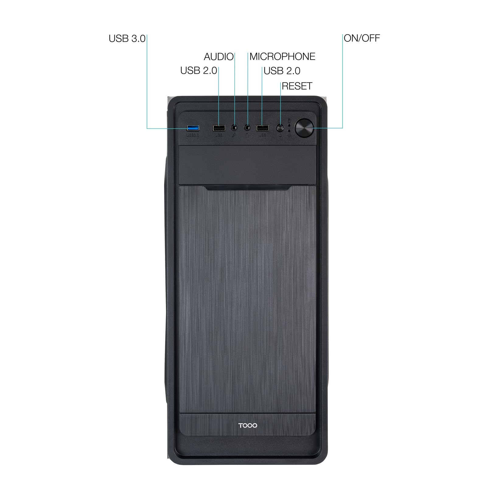 TOOQ TQC-5701U3C-B - Boîtier Semi-Tour ATX/MicroATX/Mini-ITX, 1xUSB 3.0, 2xUSB 2.0, HD Audio, 8 Baies pour disques durs, Acier, Noir