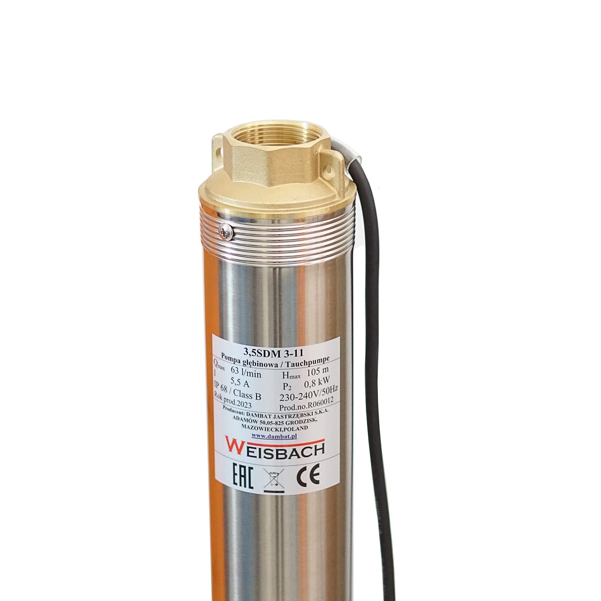 3,5" WEISBACH Tiefbrunnenpumpe 90mm sandresistent 0,8 kW 6300l/h 6,3 bar
