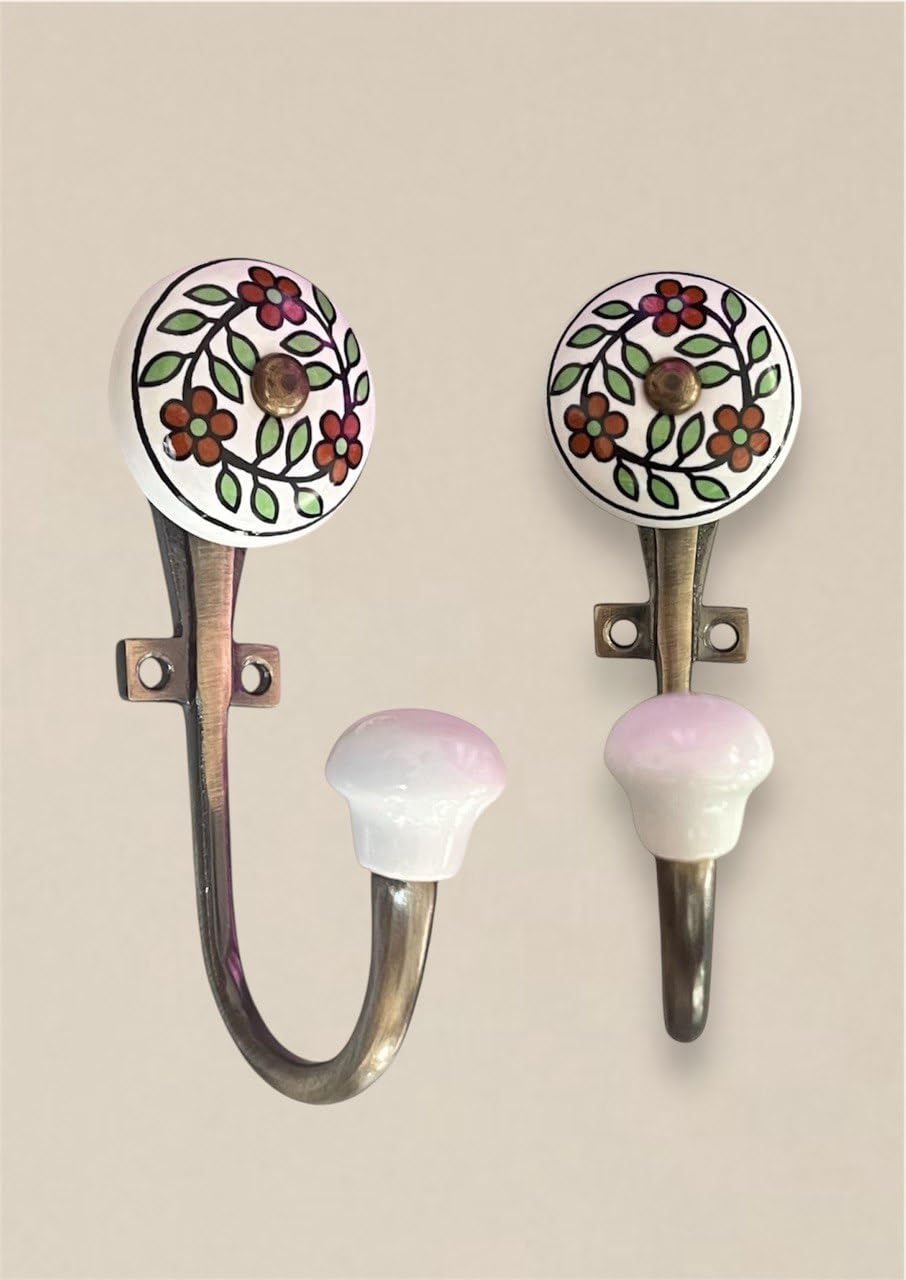 Maison Belle Ceramic Metal Wall Mounted Single Hook Hanger - Gold Antique Finish (Size 5 Inch) Pack of 2 (4.)-image-10