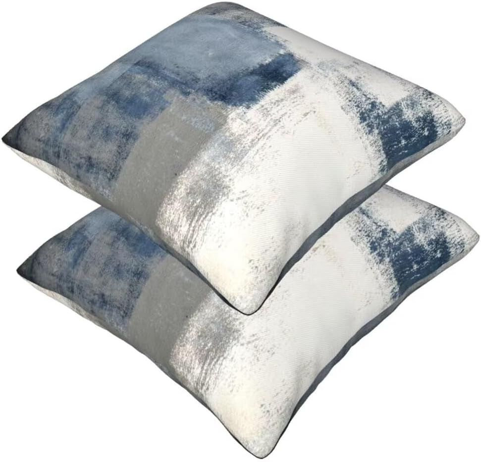 Grey Blue Abstract Art Painting Throw Pillow Covers 20x20 Set of 2 White Blue Gray Pillowcase Modern Square Pillow Case Standard Pillowcases Decorative Cushion Cover for Couch,Bedroom