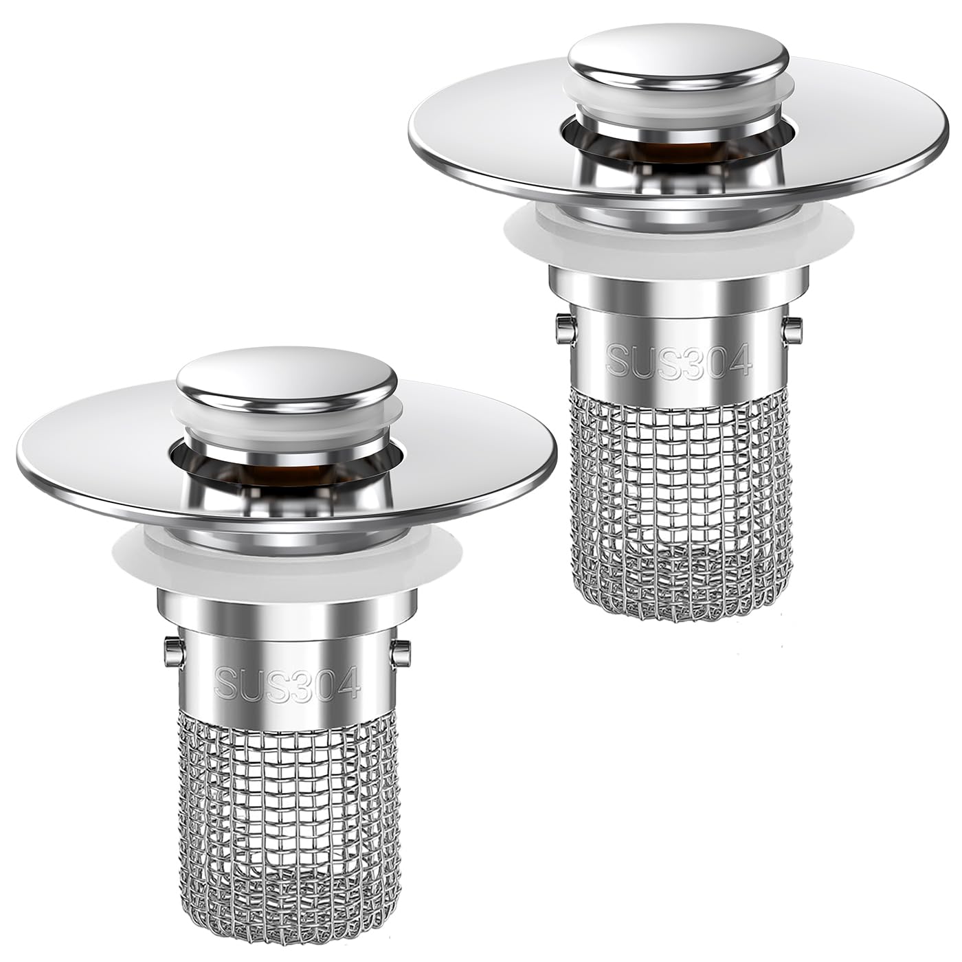 (2PCS) Bathroom Sink Drain Strainer, Pop-up Sink Drain Strainer with Removable Stainless Steel Strainer Basket Hair Catcher, Bathroom Sink Strainer for Bathroom Sink Stopper Replacement