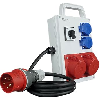 RoadEu - Socket distributor 2x CEE 16A socket with switch and Schuko 230V - Power distributor with main switch 0-1. CEE plug 16A power cable 16A - 1m. European components
