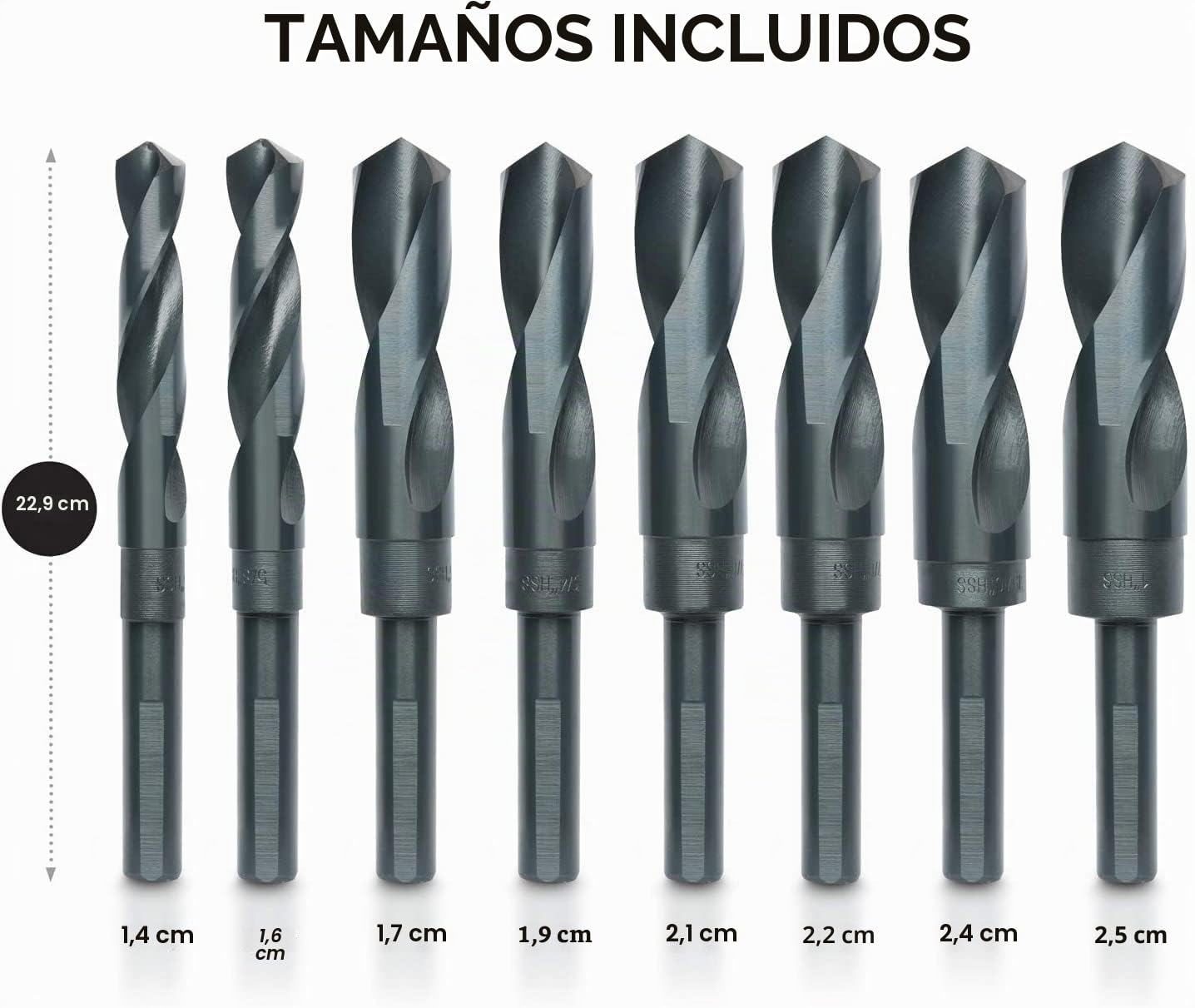 HILTEX 10005 - Juego de brocas jumbo Silver & Deming, 8 piezas, vástago de 1/2 pulgada, juego de brocas grandes industriales de 9/16 pulgadas a broca de 1 pulgada, brocas de metal para acero, brocas