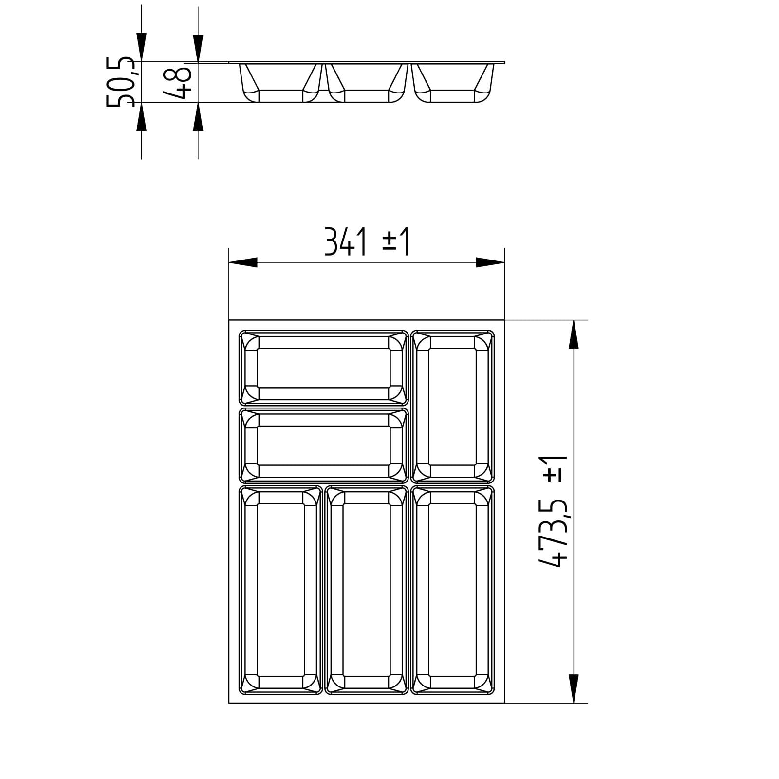 Range-Couverts ORGA-BOX 3 Nobilia - Insert Tiroir 473x1091mm Anthracite - Structure Toile