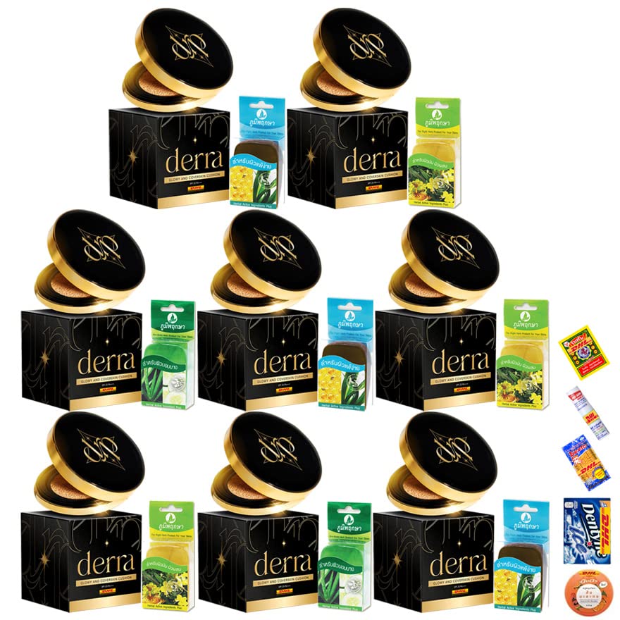 Derra Glowy And Coverskin Cushion No.03 Sand Natural SPF 25 PA+++ Matte Smooth Soft Oil Control EXPRESS SHIPPING BY DHL 10g. Set 8 Pcs AMZ492 By Tumtimshop [Get Free Beauty Gift]