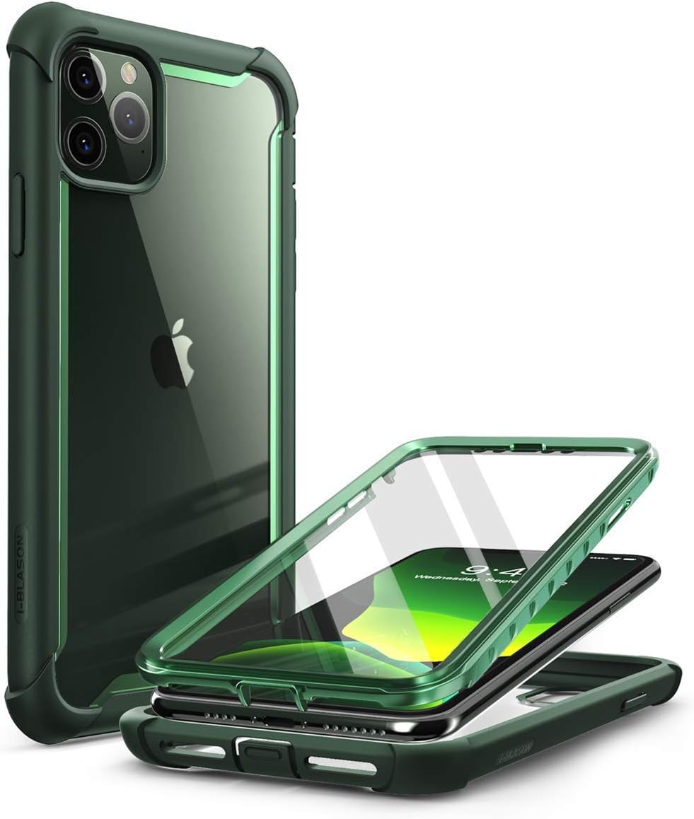 i-Blason Ares Series for iPhone 11 Pro 5.8 Inch (2019 Release), Rugged Clear Bumper Case with Built-in Screen Protector (Green)