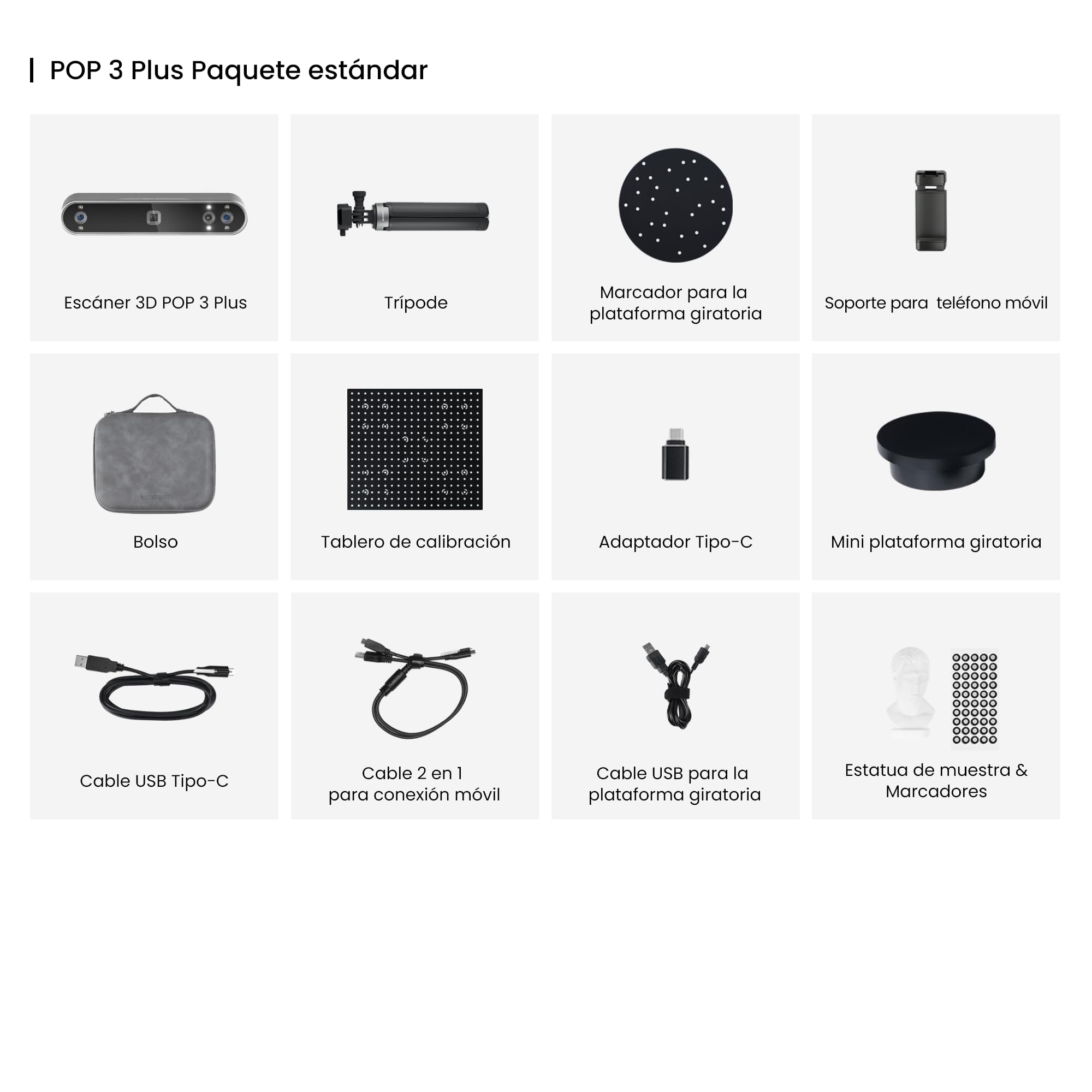 Revopoint POP 3 Plus Escáner 3D de Mano para Impresión 3D, Estándar | Precisión 0,04 mm, escaneo en color para objetos medianos, Compatible con Android, iOS, Windows y macOS