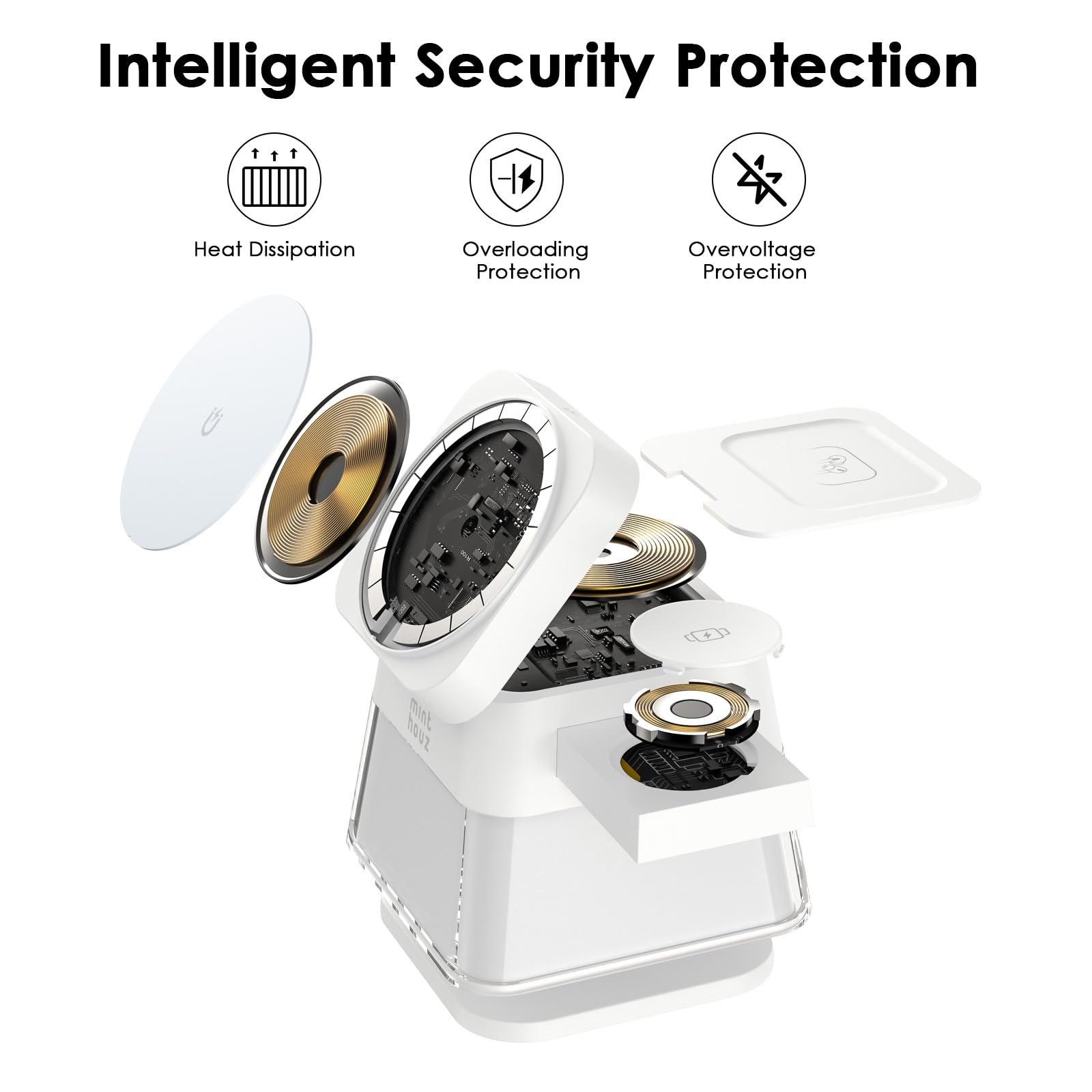 Minthouz Stazione di ricarica 3 in 1 per iPhone, caricabatterie wireless veloce da 15 W con lampada notturna, supporto magnetico pieghevole da viaggio per iPhone 17/16 15 14 13/Apple Watch/AirPods