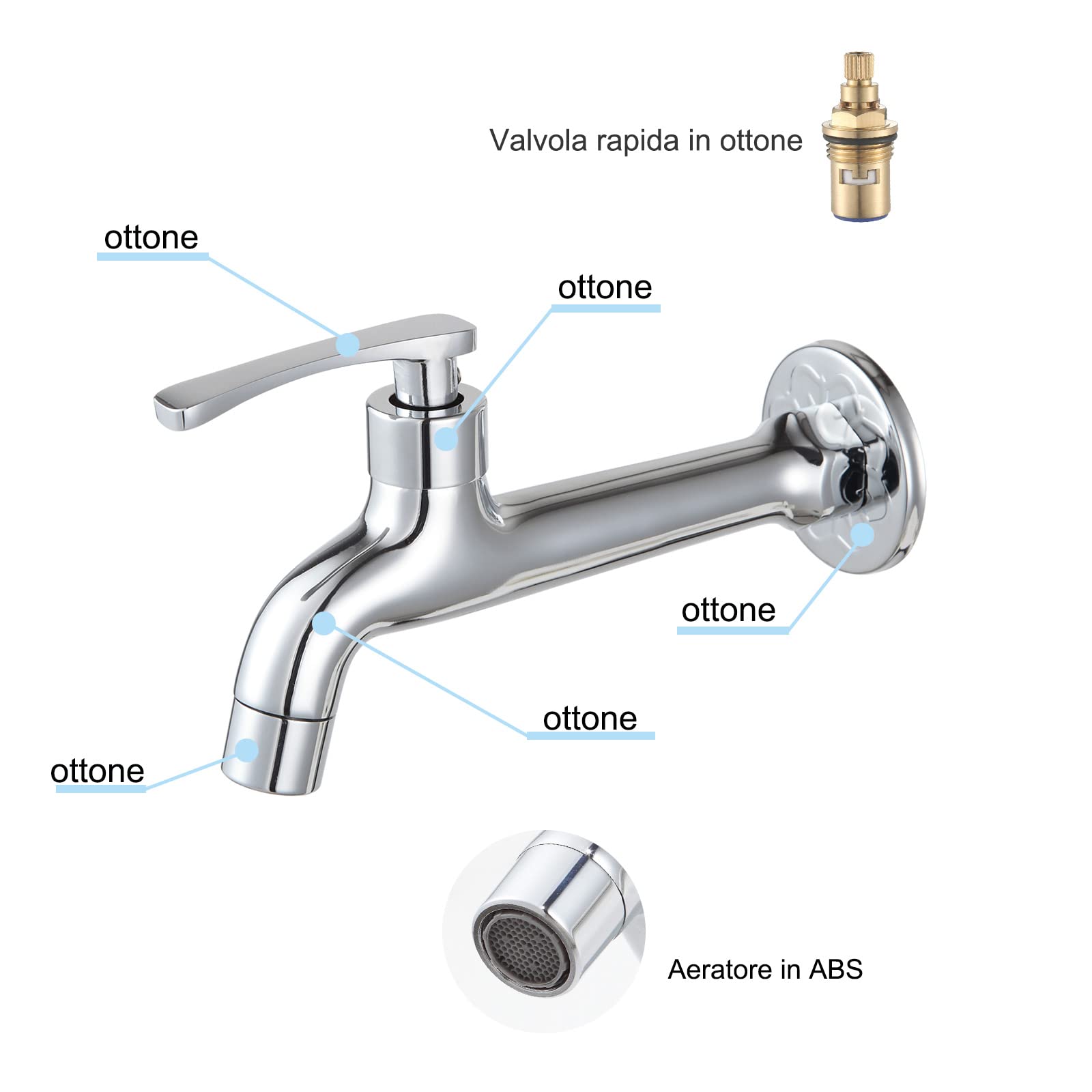 Cromo Rubinetto Ottone Lavanderia Bagno Montaggio A Parete Lavatrice Rubinetto Esterno Giardino Tubo Singolo Rubinetto Freddo