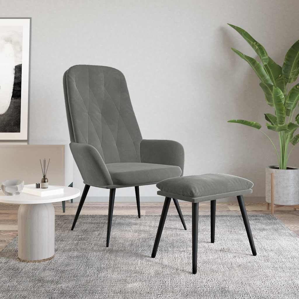 Poltrona Relax Velluto Grigio Scuro con Poggiapiedi