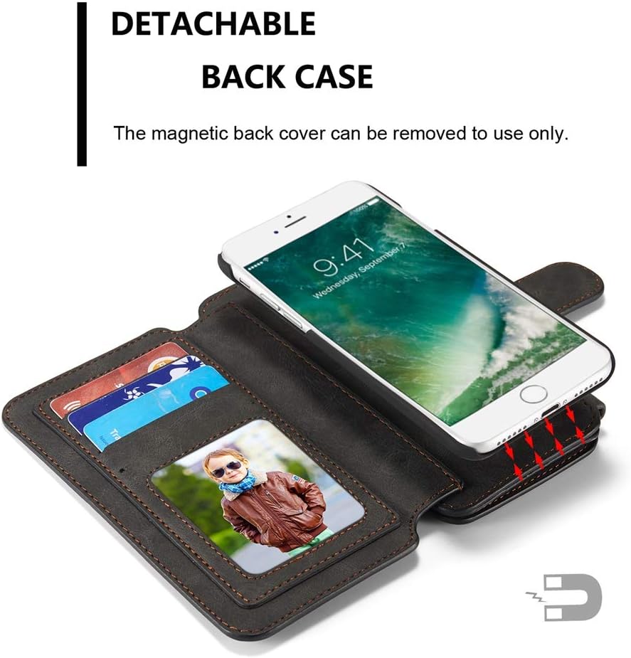 Hynice iPhone 8 Wallet case, iPhone 7 Leather Case, Detachable Magnetic Flip Purse with Kickstand Strap 14 Card Slot Holder Slim Protective Shell Cover for Apple iPhone8/iPhone7 4.7 (14Card-Black)
