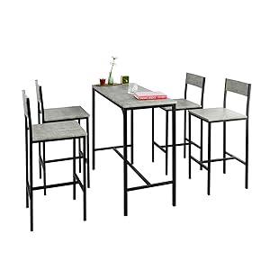 SoBuy Juego de Mesa Alta para Comedor, Conjunto de Bar con 4 Taburetes, Mesa de Cocina Moderna Ideal para Espacios Reducidos, OGT14-HG