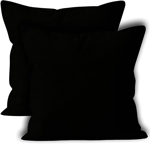 Encasa Homes Cushion Covers 2pc set (60 x 60 cm) - Jet Black - Solid Dyed Cotton Canvas, Decorative Large Square Colourful Washable Throw Pillow Cases for Living Room, Sofa, Bedroom, Home & Hotel
