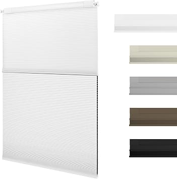 2-in-1 No Drill Day and Night Cellular Shades Cordless,Double Honeycomb Blinds,Blackout and Light Filtering Pleated Accordion Shades for Indoor WindowsWhite,60cm W x 120cm H