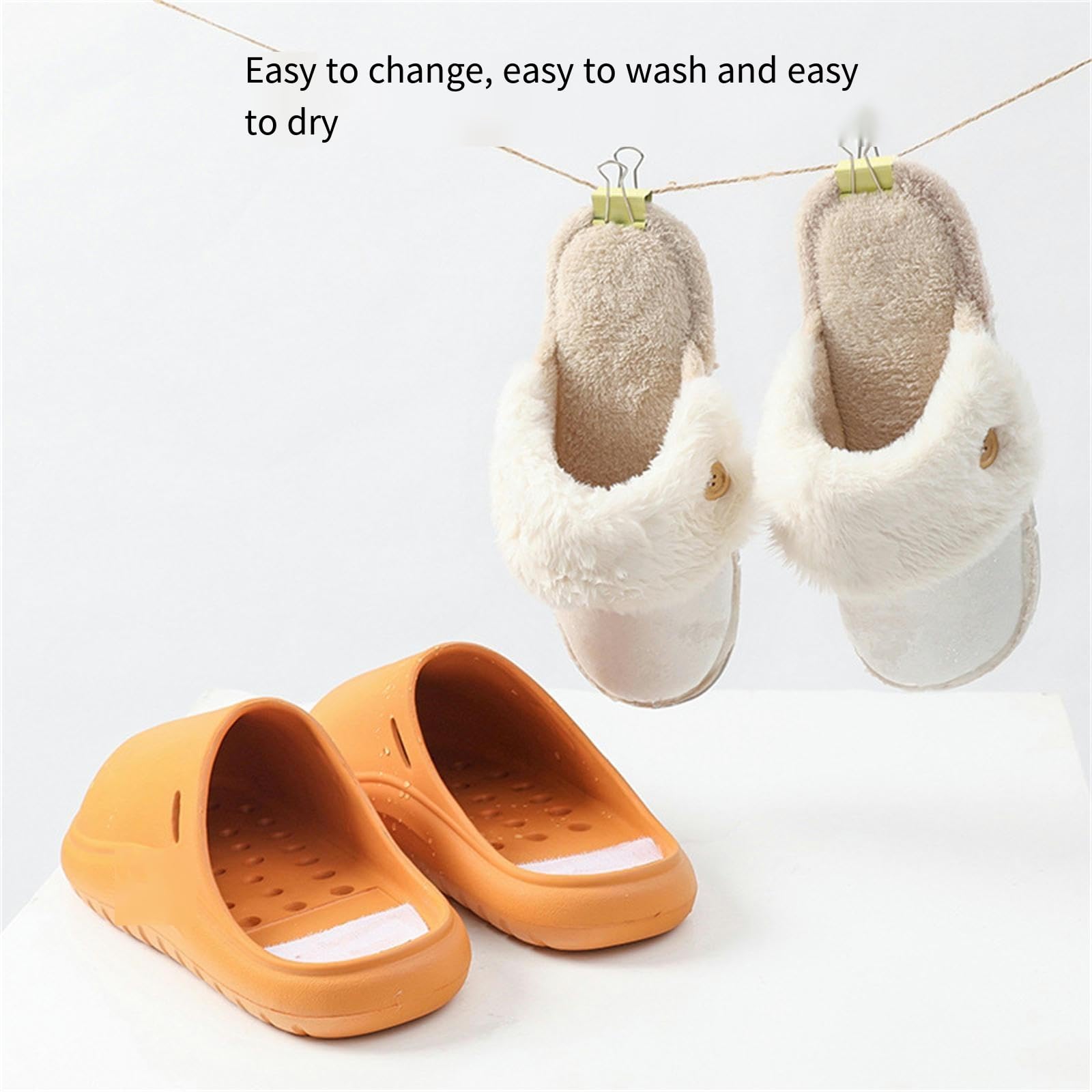 Ciabatte Donna Invernali Pantofole in Cotone Rimovibili per La Casa Invernale, Indoor, Impermeabili E Calde-orange-44-45