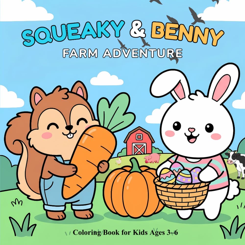 Squeaky & Benny: Farm Adventure: Bold & Easy Coloring Book for Kids Ages 3–6 | Cute Farm Animals, Simple Pages, Fun & Learning Activities