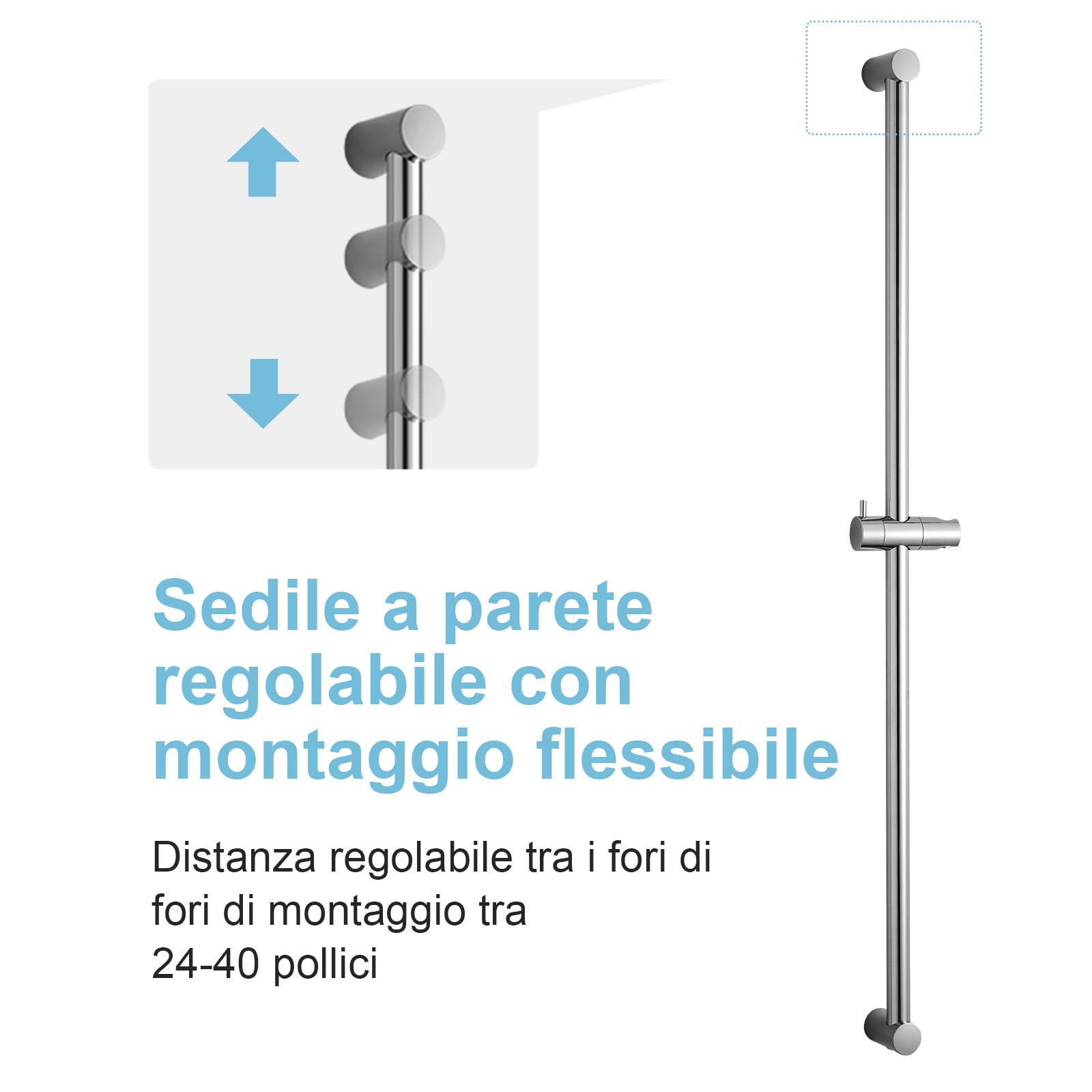 OFFO Saliscendi Doccia 100 cm,Asta Doccia a Parete,Distanza Regolabile da 60 a 100 cm,con Supporto per Asta Doccia Saliscendi,Sali Scendi per Doccia di Ricambio,Cromo