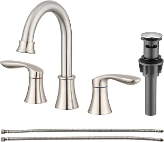 Besfelos Widespread Bathroom Faucet for Sink 3 Hole, Two Handle 8 inch Bathroom Sink Faucet, Assembly Overflow Drain and cUPC Faucets Supply Lines, Brushed Nickel