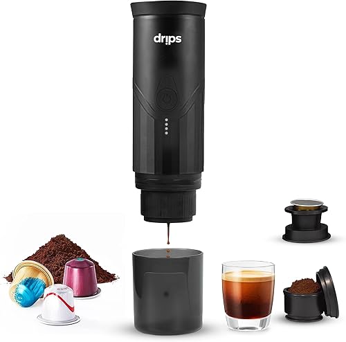 drips Máquina de café espresso eléctrica portátil con autocalentamiento de 3 a 4 minutos, mini cafetera de 20 bares compatible con cápsulas NS y