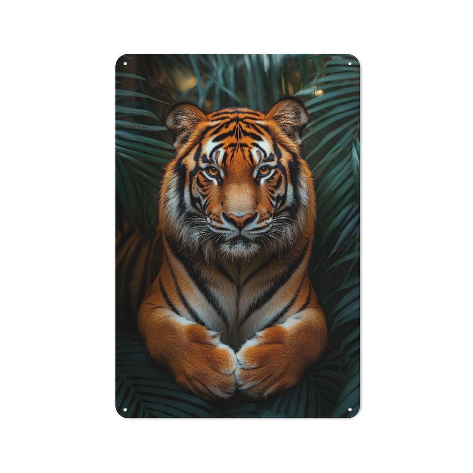 Junmoney Style-23 For Studio Or Craft Room, Majestic Tiger Portrait In Lush Foliage Rustic Tin Wall Plaque 30X20cm, For Vintage Wall Decor Fans, For Metal Sign Collectors