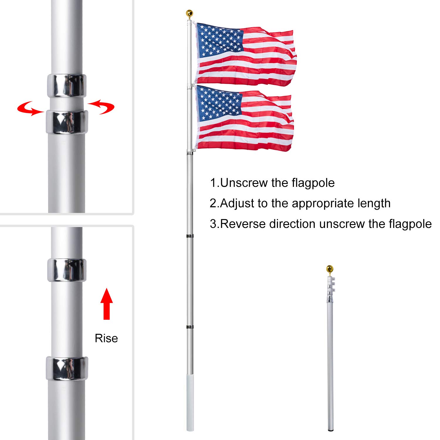 Buy AKTOP 25FT Telescoping Flag Poles Kit, Portable 16 Gauge Aluminum