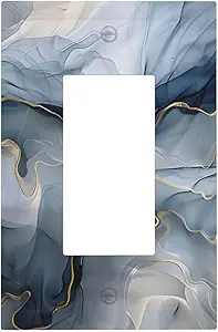 Decorative Outlet Covers Abstract Ink Blue Marble Glod Line Texture 1 Gang Rocker Light Switch Cover Plate Single Decora Light Switch Covers Wall Plate Faceplate for Kitchen Decor