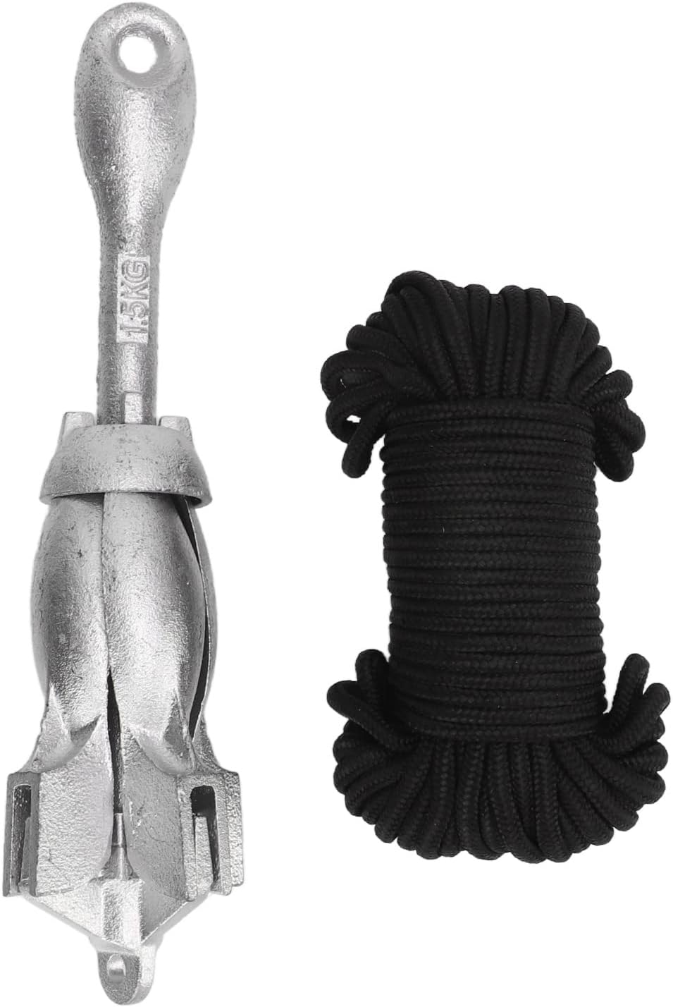 Carbon Steel Marine Anchor and 20m Rope, 1.6 cm Diameter Boat Anchor Rope Set, Exquisite Folding Anchor for Marine, Kayak, Pontoon and Deck