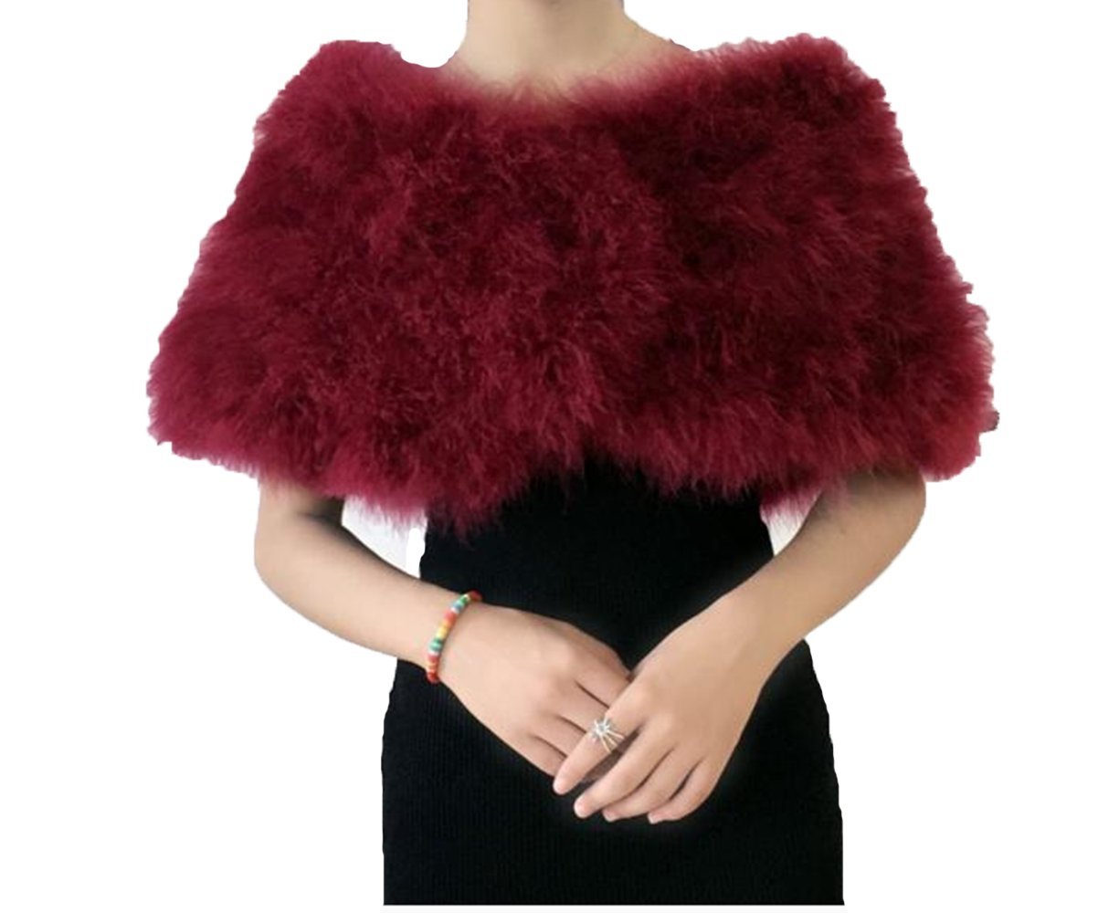 DTLDWN Women's Real Feather Hook Fixing Bridal Cape Shawl Wedding Party (Amaranthine)