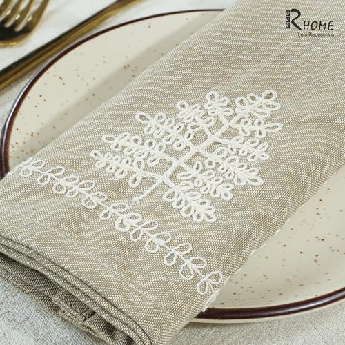Image of R home Premium Embroidered Cotton Table Napkins Set of 6 Reusable Cloth Dinner Napkins Soft Washable Dining Table Linen Elegant Kitchen Coffee Table Decor (R home Leaf Vine, 45X45 CM)