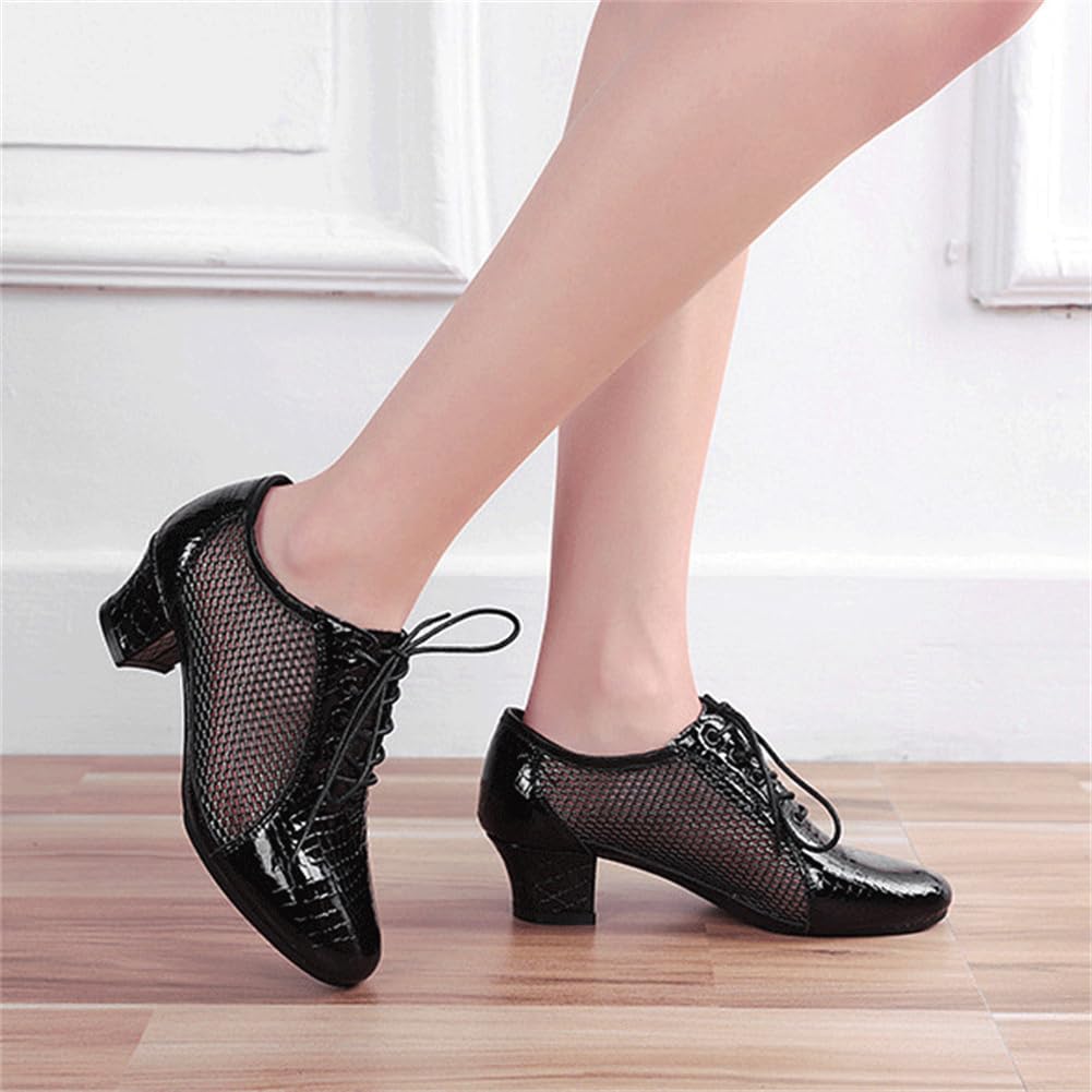 VEACAM Zapatos De Jazz De Cuero para Mujer Zapatillas De Baile Modernas con Cordones Suela De Goma Zapatos De Baile para Caminar