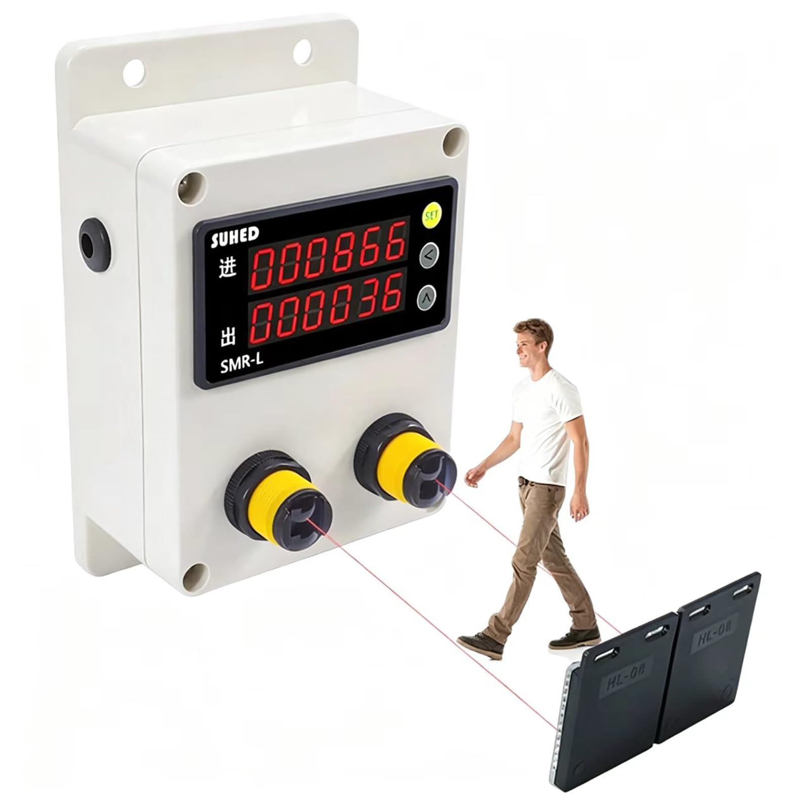 MYFTNP Digital Customer Traffic Counter, People Counter With 2 Sensor, Sensing Distance 9.6 Feets, Ntry/exit Identification, Count 0-99999, Dual Row Display, For Retail Store, Supermarkets