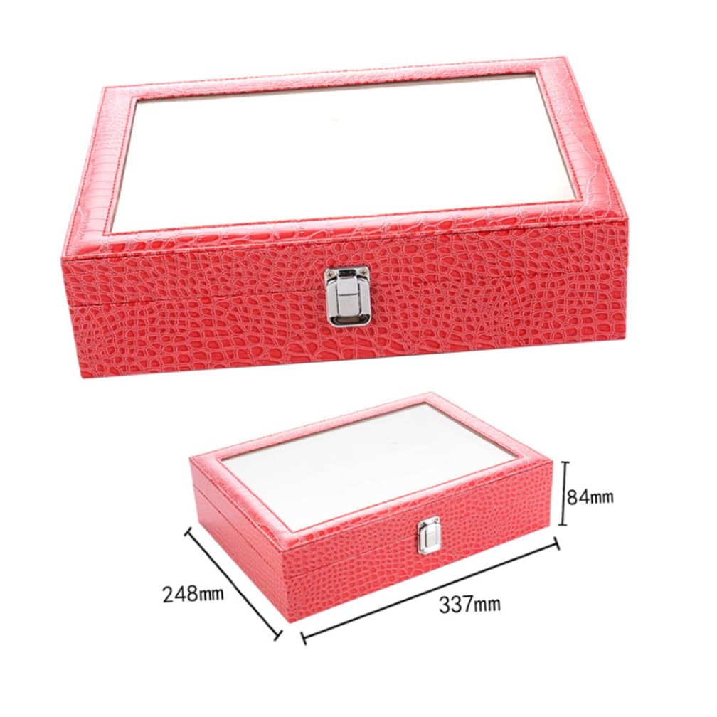 GALPADA 8 Slotów Wzór Ziarna Krokodyla Okulary Przeciwsłoneczne Schowek Na Okulary Skórzane Etui Na Okulary Gablota Do Przechowywania Organizer Do Przechowywania (rosy)