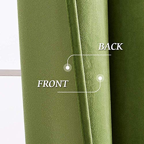 Image of RYB Home Olive Green Velvet Curtains for Living Room - Super Soft Room Darkening Farmhouse Small Window Covering for Bedroom Bathroom Dining Backdrop, 52 inch Wide x 63 inch Long, 2 Panels