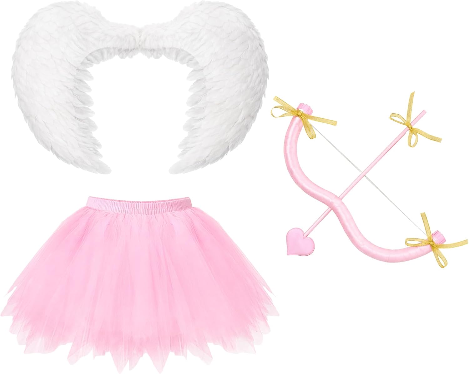 Haysandy 4 Pieces Valentines Cupid Costume Women Cupid Accessory Set, Valentine Cosplay Bow and Arrow Tutu Skirt Wings Adult