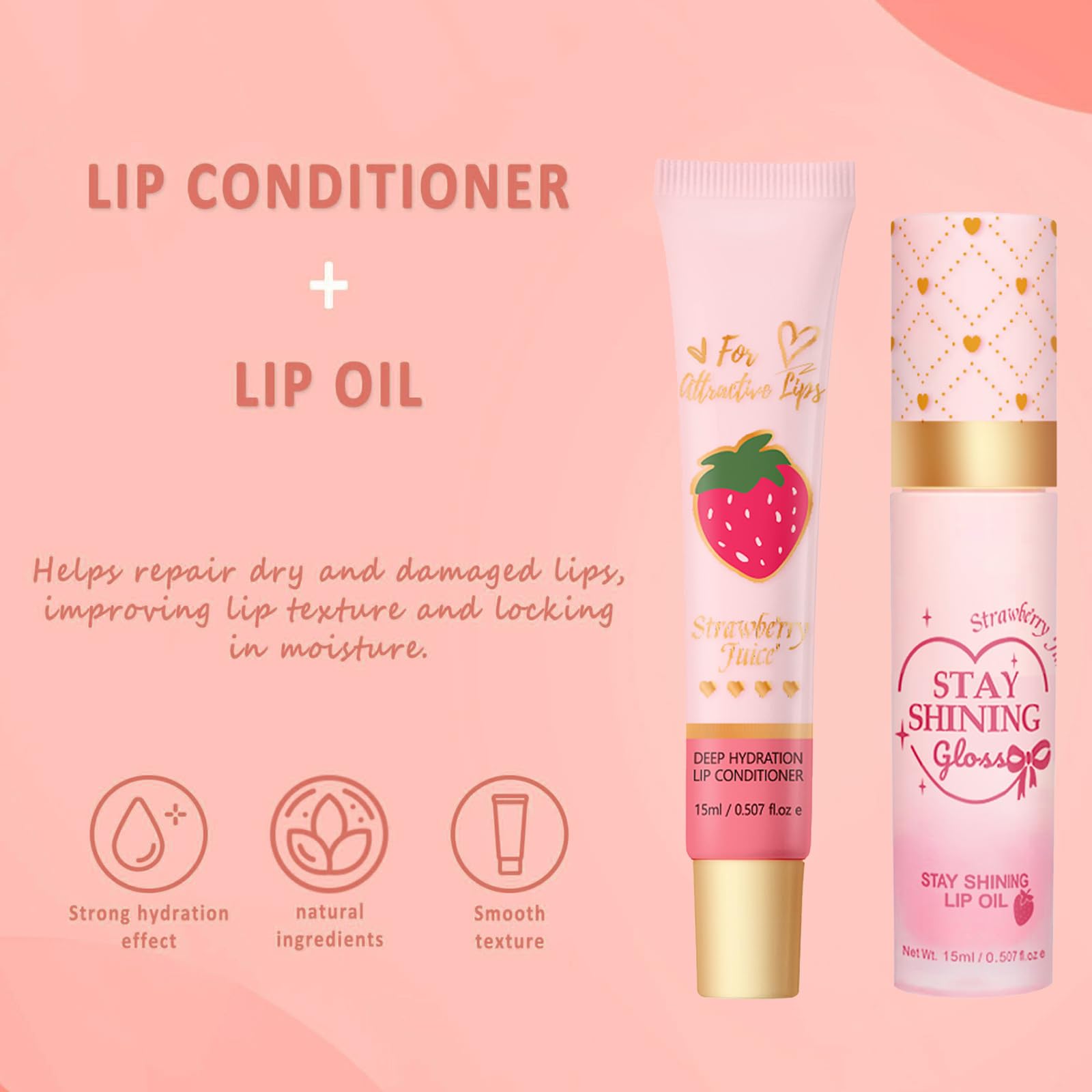 Lip Conditioner & Lip Oil Set, Moisturizing Natural Lip Care Set - Image 2