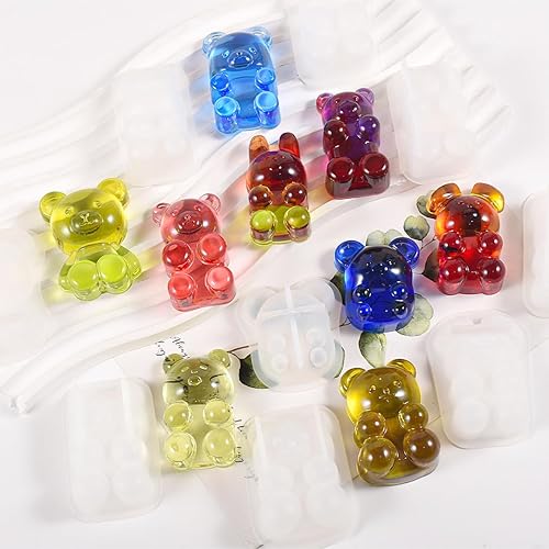 Miniatura 7 de Zayookey 9 moldes de resina para llavero, molde epoxi de oso pequeño, molde de silicona de caramelo de gomita, lindo conejo y ratón, molde de