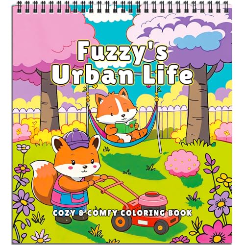 Fuzzy's Urban Life: Libro da colorare rilassante per adulti con animali e scene di vita in città, Antistress e mindfulness per adolescenti, Regalo per donne, Rilegatura a spirale