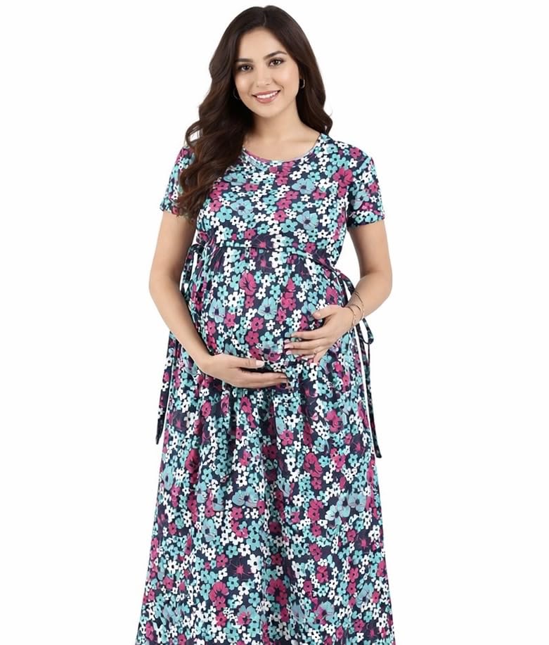 Maternity Feeding Nighty for Women | Cotton Zipless Feeding Dress | Pregnancy & Nursing Loungewear | Full Length Cotton Night Dress-image-34
