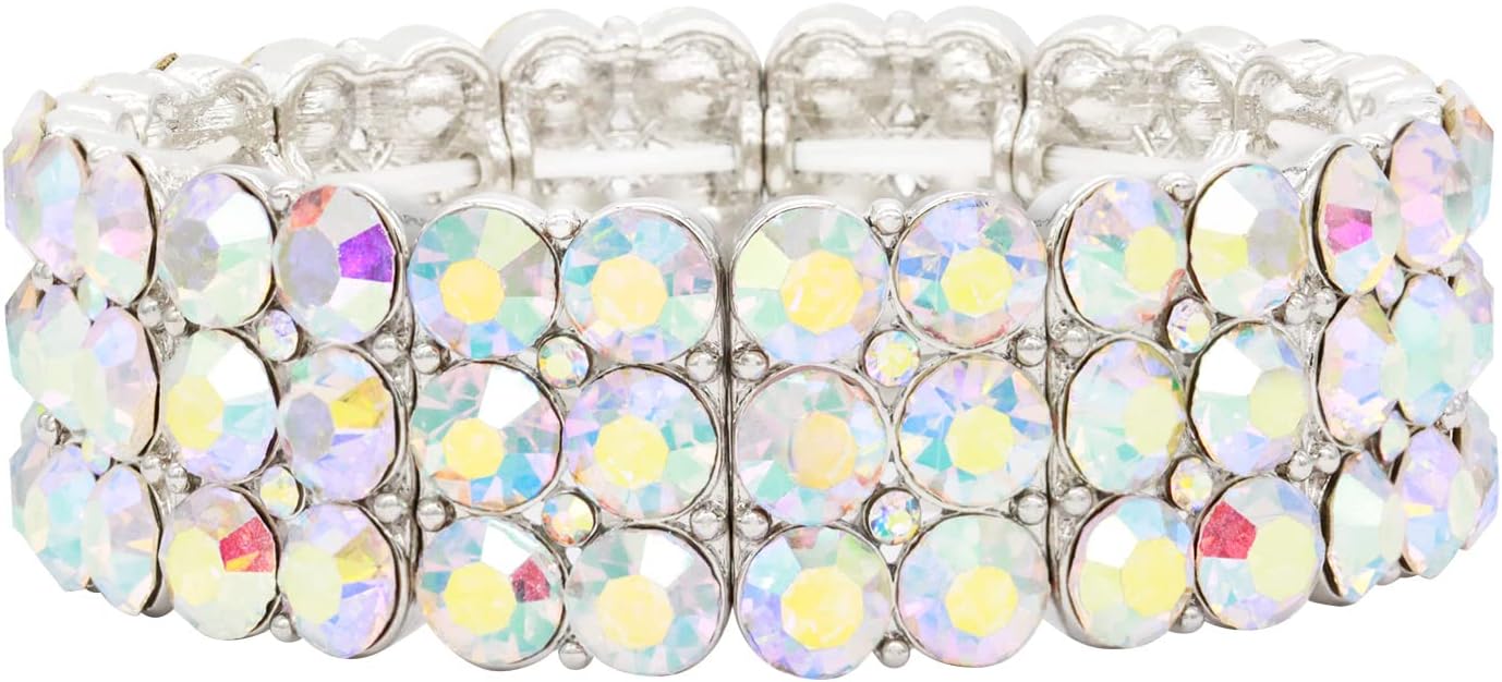 Lavencious Round Shape Rhinestone 3 Lines Stretch Bracelet Evening Party Jewelry 7” - Image 3