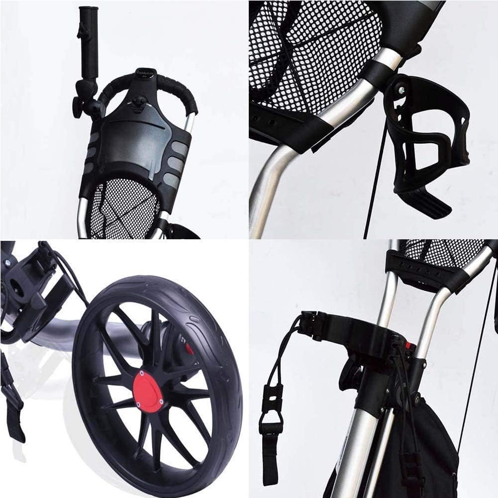 Golf Trolley 3 Wheel Golf Push Cart, 3 Wheel Golf Trolley, Folding Lightweight Golf Cart with Umbrella Scorecard Drink Holder, Golf Trolley, Easy to Open/Close (Black)
